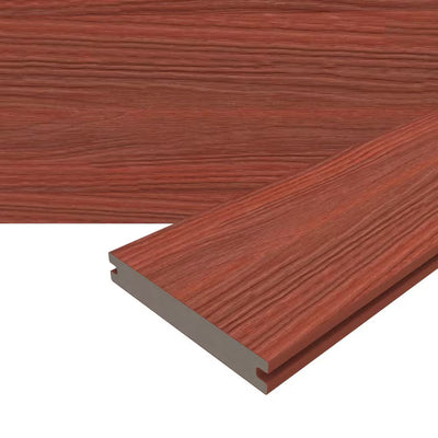 Magellan plus 0.88 In. X 5.43 In. X 8 Ft. Rustic and Wood Grain Swedish Red Grooved Composite Deck Board