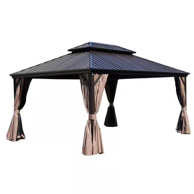 Hardtop Aluminum Gazebo Built for Year-Round Use, 12x16 Permanent Structure, Double Roof, Netting Included