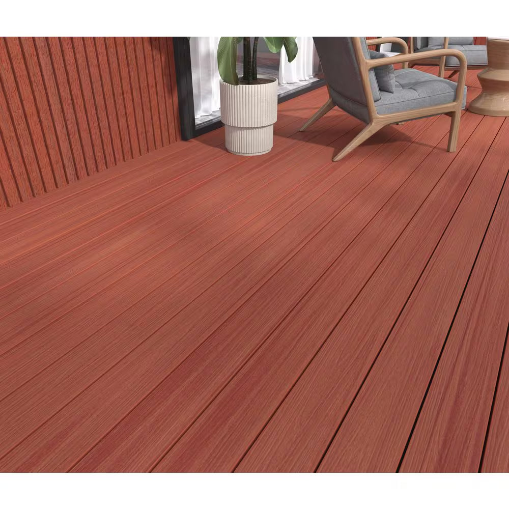 Magellan plus 0.88 In. X 5.43 In. X 8 Ft. Rustic and Wood Grain Swedish Red Grooved Composite Deck Board