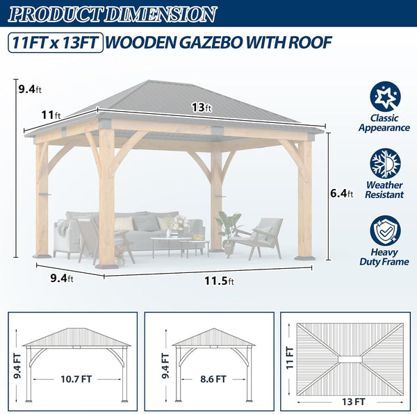 11FT X 13FT Outdoor Spruce Wood Gazebo
