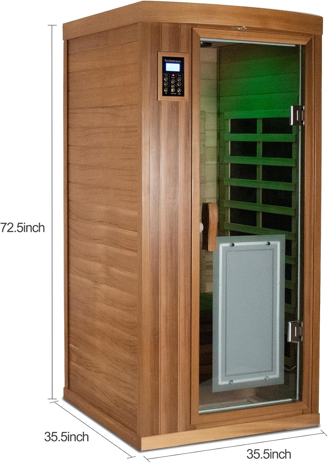 1 Person Infrared Sauna for Home 0-5Mg Utra Low EMF Far Infrared Sauna 1450W Red Cedar Wooden Sauna Indoor Sauna with Front Door Heating Plate, Chromotherapy Light