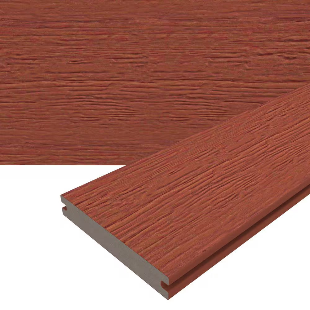 Magellan plus 0.88 In. X 5.43 In. X 8 Ft. Rustic and Wood Grain Swedish Red Grooved Composite Deck Board