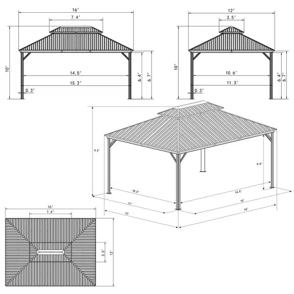 Hardtop Aluminum Gazebo Built for Year-Round Use, 12x16 Permanent Structure, Double Roof, Netting Included