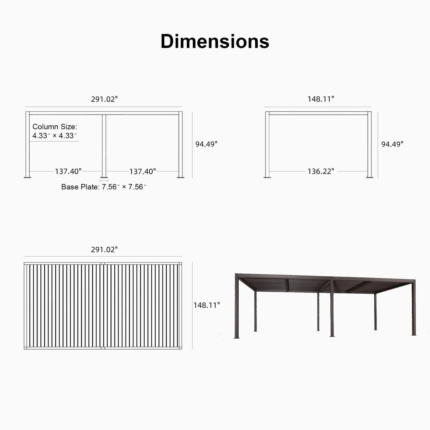 Gray Louvered Pergola Outdoor Aluminum Pergola with Adjustable Roof for Patio Gray Hardtop Gazebo