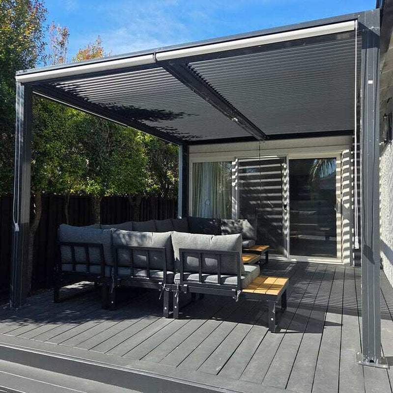Gray Louvered Pergola Outdoor Aluminum Pergola with Adjustable Roof for Patio Gray Hardtop Gazebo