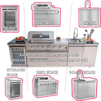 Outdoor Kitchen Island Built for Complete Backyard Cooking, 4-Burner 72000 BTU Gas Grill, 98 Inch Modular