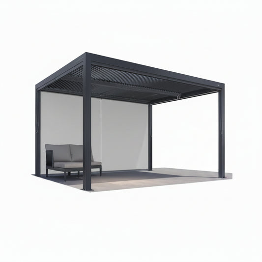 Gray Louvered Pergola Outdoor Aluminum Pergola with Adjustable Roof for Patio Gray Hardtop Gazebo