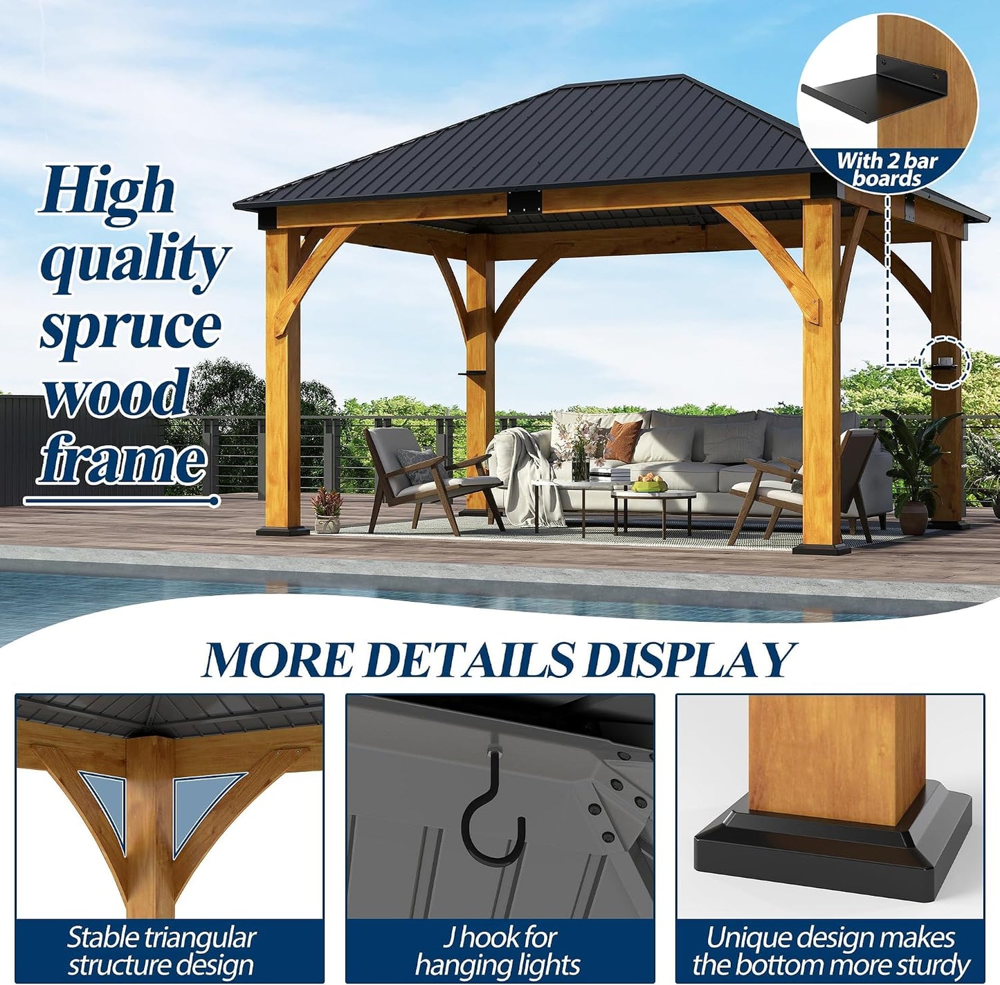 11FT X 13FT Outdoor Spruce Wood Gazebo