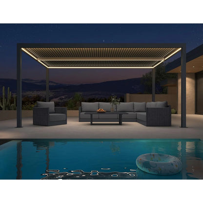Gray Louvered Pergola Outdoor Aluminum Pergola with Adjustable Roof for Patio Gray Hardtop Gazebo