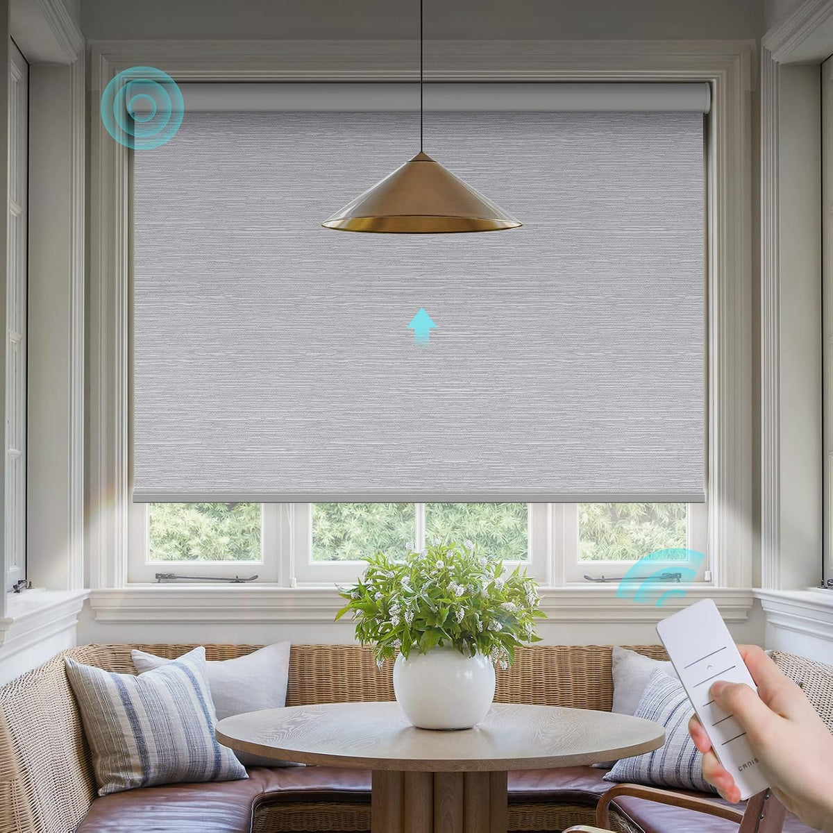 Motorized Blinds with Remote:  Battery Powered Control Electric Smart Roller Blinds Shades with Remote for Windows Cordless 100% Blackout, Grey, 46" W X 72" H