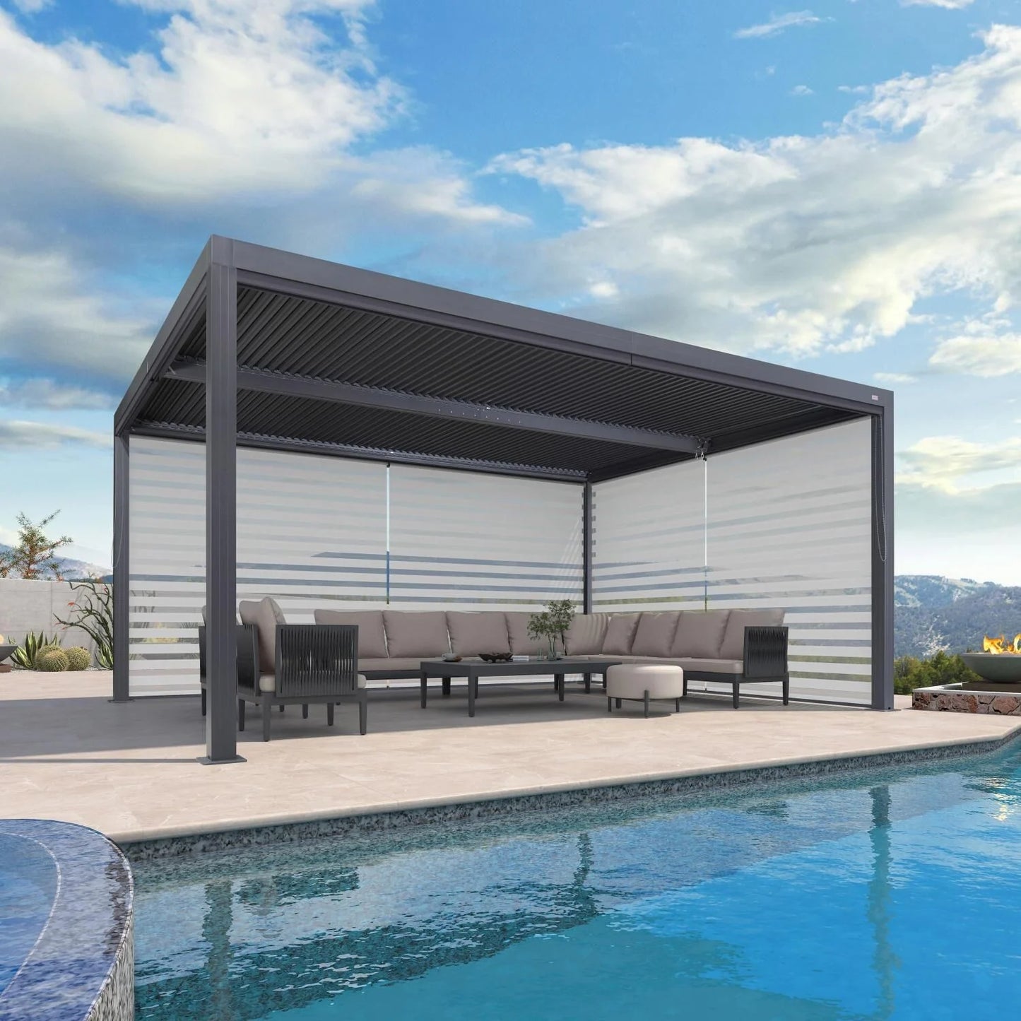 Gray Louvered Pergola Outdoor Aluminum Pergola with Adjustable Roof for Patio Gray Hardtop Gazebo