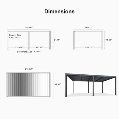 Gray Louvered Pergola Outdoor Aluminum Pergola with Adjustable Roof for Patio Gray Hardtop Gazebo