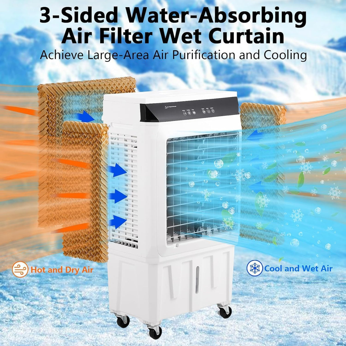 Evaporative Air Cooler, 1800 CFM Swamp Cooler with Remote Control, 8.4 Gallon Large Water Tank, 3 Speed Cooling Fan, 4 Ice Packs, Portable Air Conditioner for Room Garage Commercial