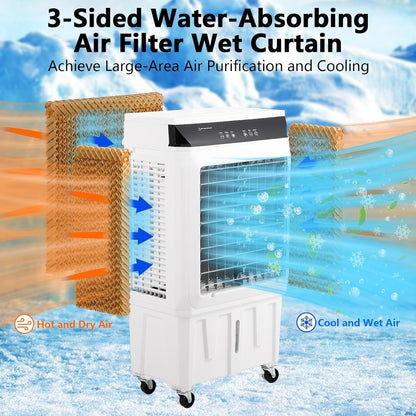 Evaporative Air Cooler, 1800 CFM Swamp Cooler with Remote Control, 8.4 Gallon Large Water Tank, 3 Speed Cooling Fan, 4 Ice Packs, Portable Air Conditioner for Room Garage Commercial