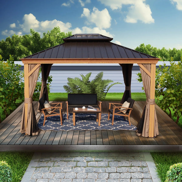 12-Ft X 20-Ft Hardtop Roof Aluminum Gazebo (Screen Included)