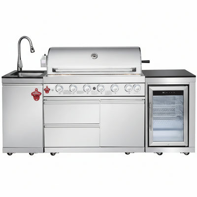 Outdoor Kitchen Gas Grill Built for Backyard Entertaining, 6 Burners, 85,000 BTU, Refrigerator