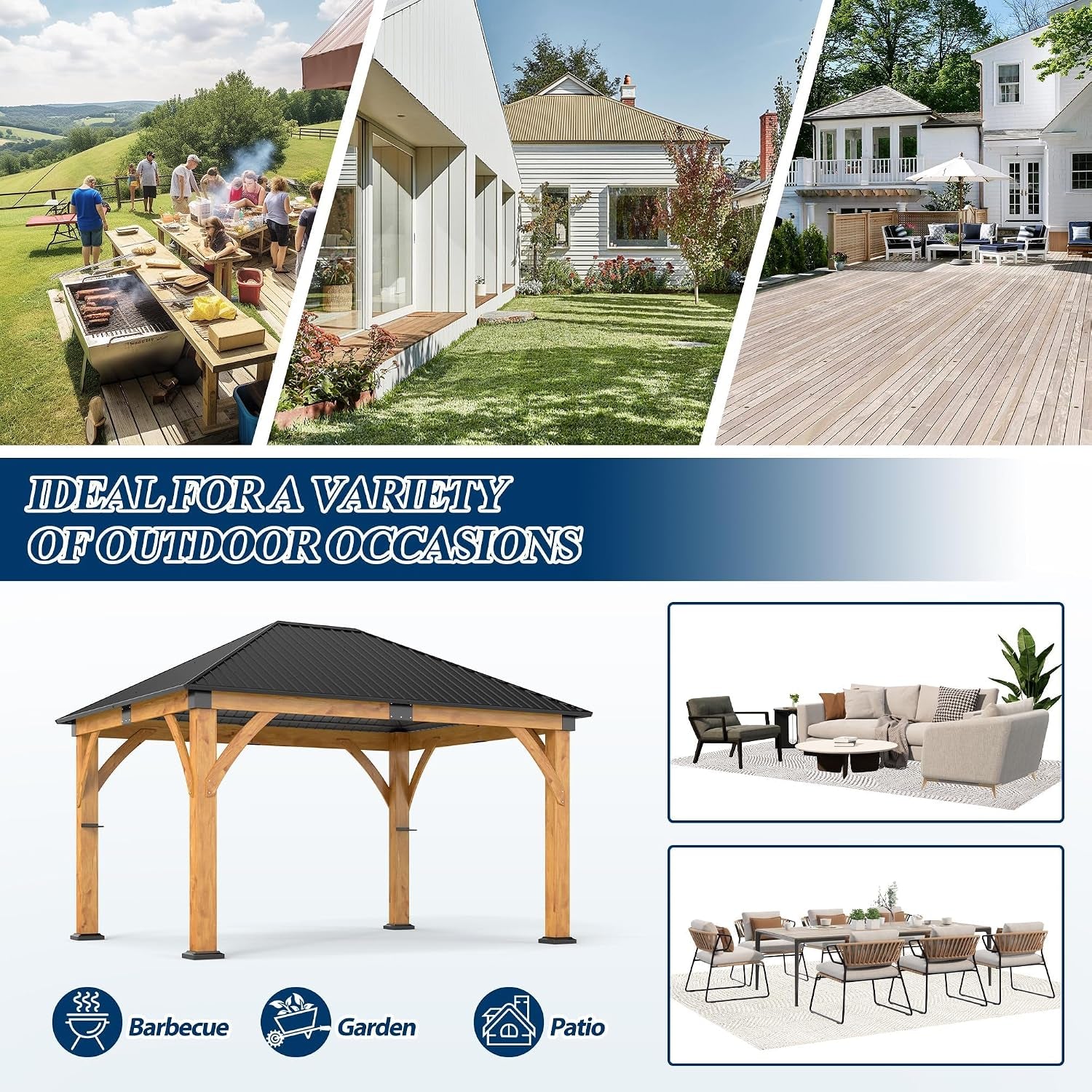 11FT X 13FT Outdoor Spruce Wood Gazebo