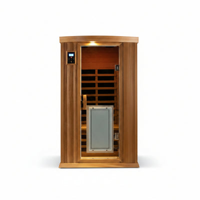 1 Person Infrared Sauna for Home 0-5Mg Utra Low EMF Far Infrared Sauna 1450W Red Cedar Wooden Sauna Indoor Sauna with Front Door Heating Plate, Chromotherapy Light