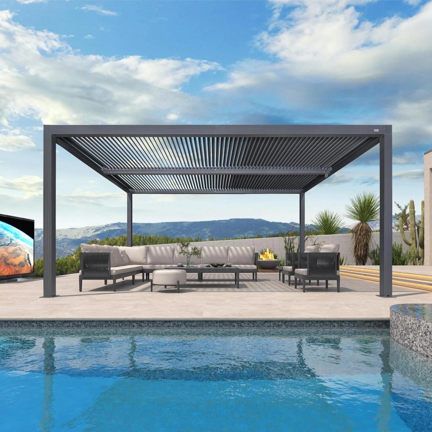 Gray Louvered Pergola Outdoor Aluminum Pergola with Adjustable Roof for Patio Gray Hardtop Gazebo