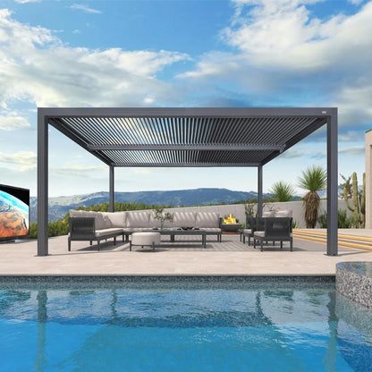 Gray Louvered Pergola Outdoor Aluminum Pergola with Adjustable Roof for Patio Gray Hardtop Gazebo