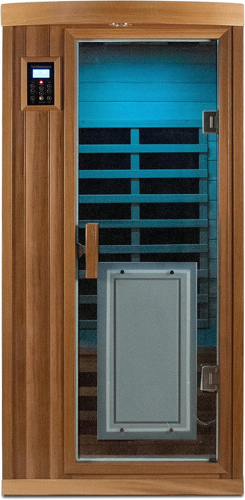 1 Person Infrared Sauna for Home 0-5Mg Utra Low EMF Far Infrared Sauna 1450W Red Cedar Wooden Sauna Indoor Sauna with Front Door Heating Plate, Chromotherapy Light