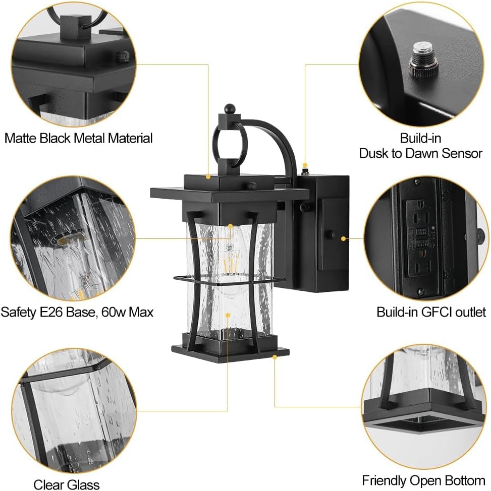 15 Inch Dusk to Dawn Outdoor Lighting Fixtures with Outlet
