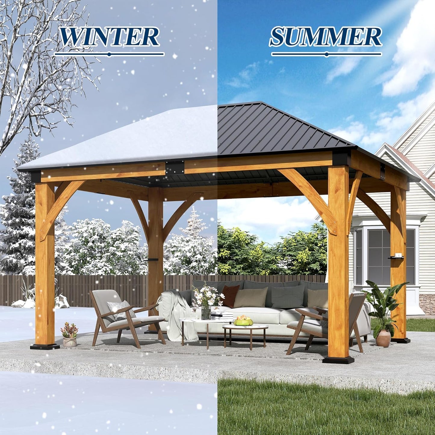 11FT X 13FT Outdoor Spruce Wood Gazebo