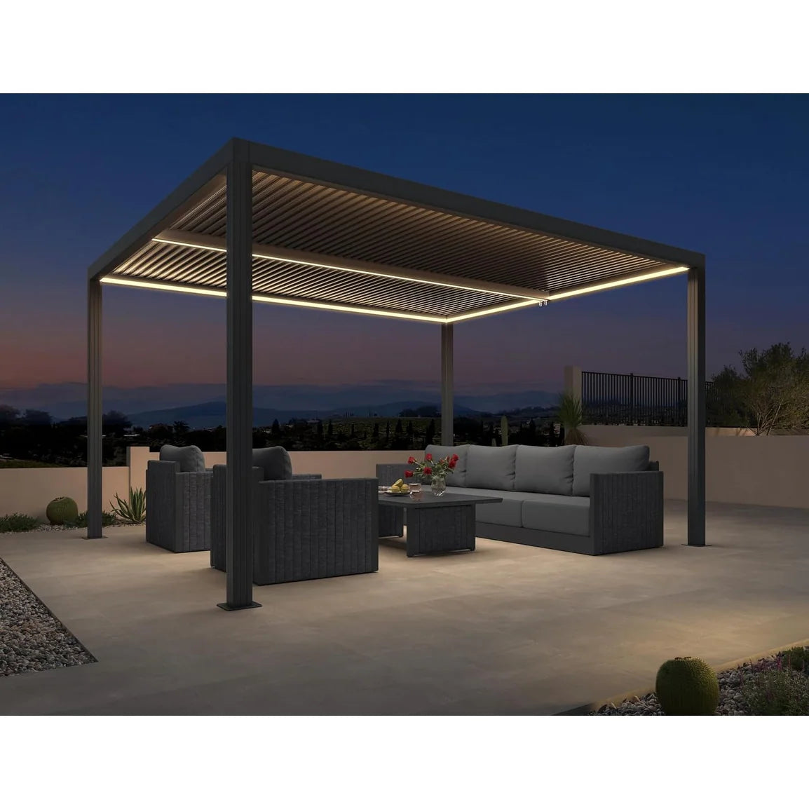 Gray Louvered Pergola Outdoor Aluminum Pergola with Adjustable Roof for Patio Gray Hardtop Gazebo