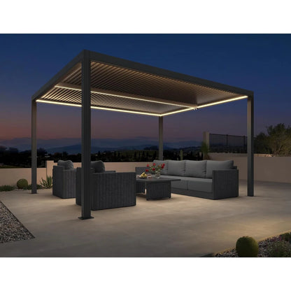 Gray Louvered Pergola Outdoor Aluminum Pergola with Adjustable Roof for Patio Gray Hardtop Gazebo