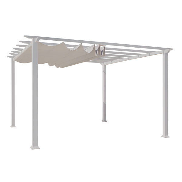 Aluminum Pergola Built for Weather Resistance, 11x11 ft Square Frame, Retractable Soft Top Canopy, Wood Grain