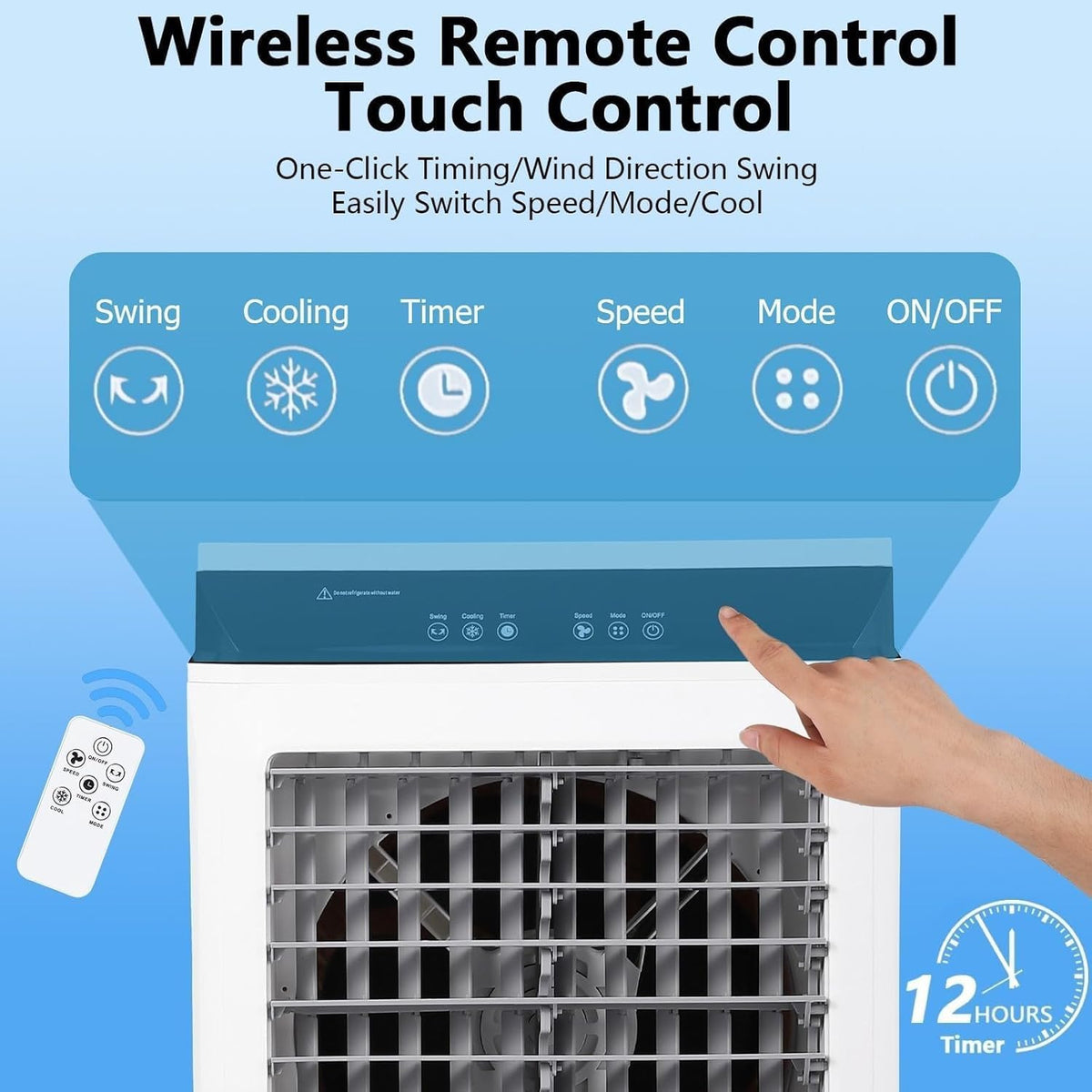 Evaporative Air Cooler, 1800 CFM Swamp Cooler with Remote Control, 8.4 Gallon Large Water Tank, 3 Speed Cooling Fan, 4 Ice Packs, Portable Air Conditioner for Room Garage Commercial