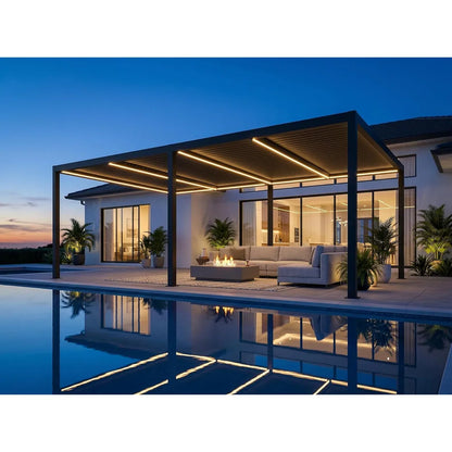 Gray Louvered Pergola Outdoor Aluminum Pergola with Adjustable Roof for Patio Gray Hardtop Gazebo