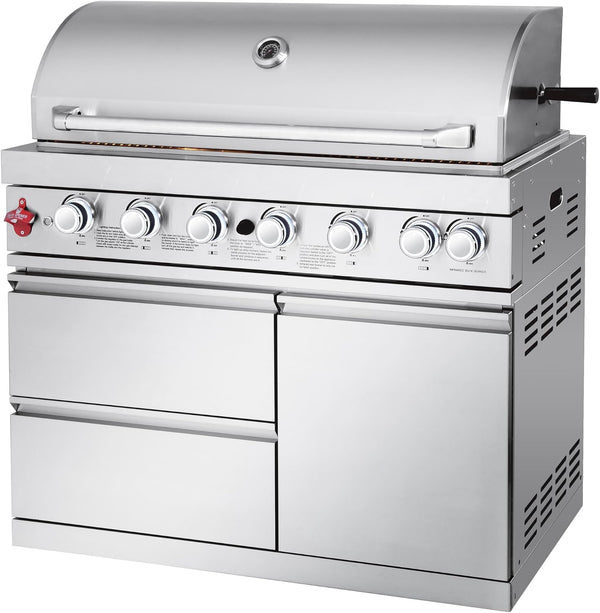Outdoor Kitchen Gas Grill Built for Backyard Entertaining, 6 Burners, 85,000 BTU, Refrigerator