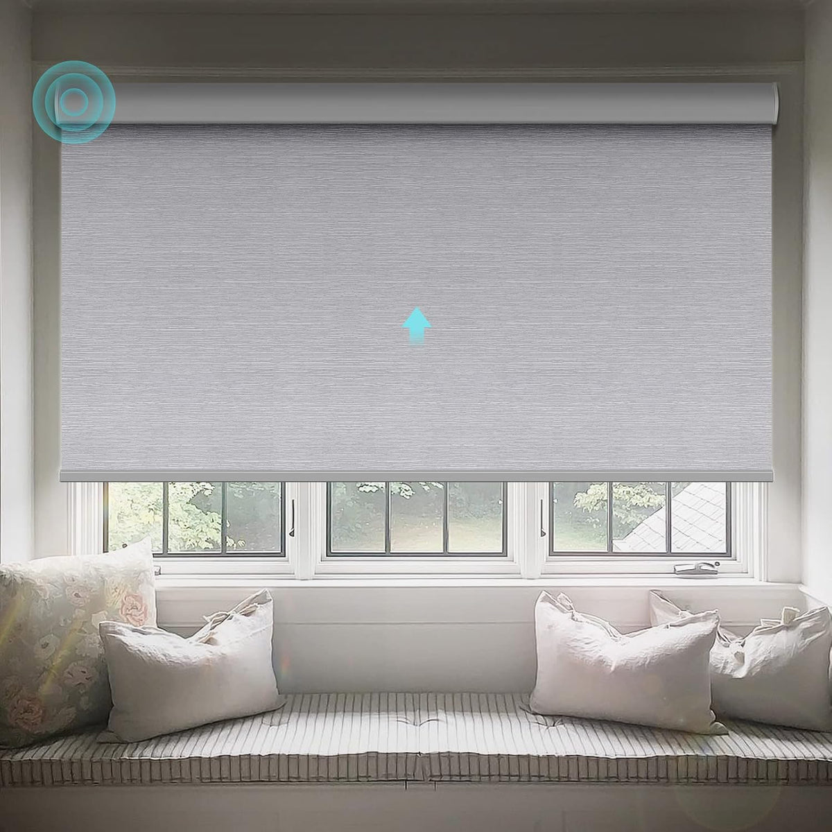Motorized Blinds with Remote:  Battery Powered Control Electric Smart Roller Blinds Shades with Remote for Windows Cordless 100% Blackout, Grey, 46" W X 72" H