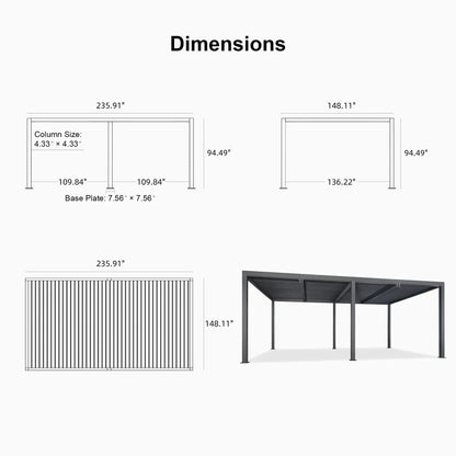 Gray Louvered Pergola Outdoor Aluminum Pergola with Adjustable Roof for Patio Gray Hardtop Gazebo