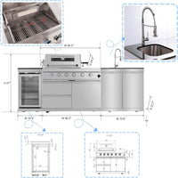 Outdoor Kitchen Island Built for Complete Backyard Cooking, 4-Burner 72000 BTU Gas Grill, 98 Inch Modular