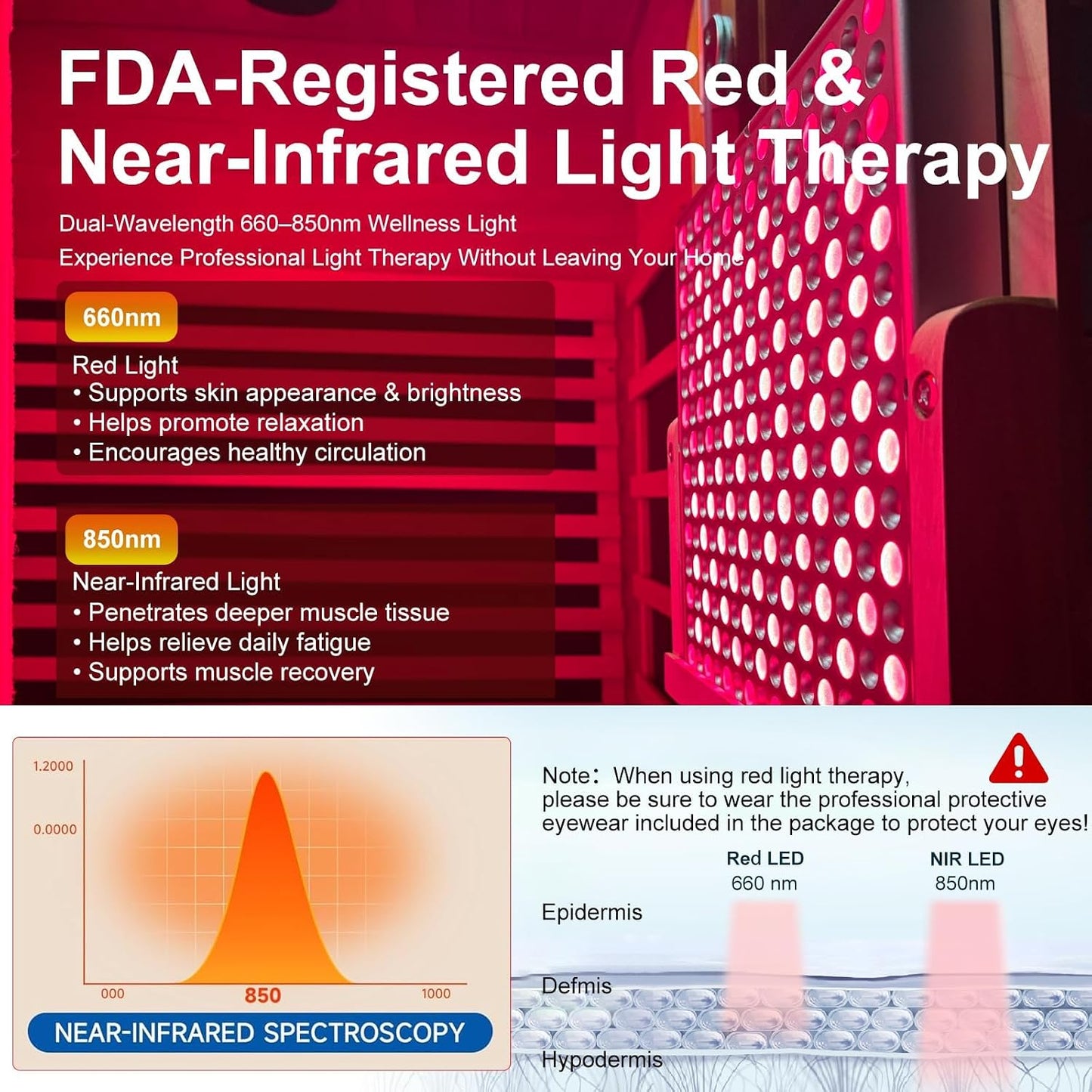 Infrared Sauna with Fda-Certified Red Light Therapy 660Nm & 850Nm