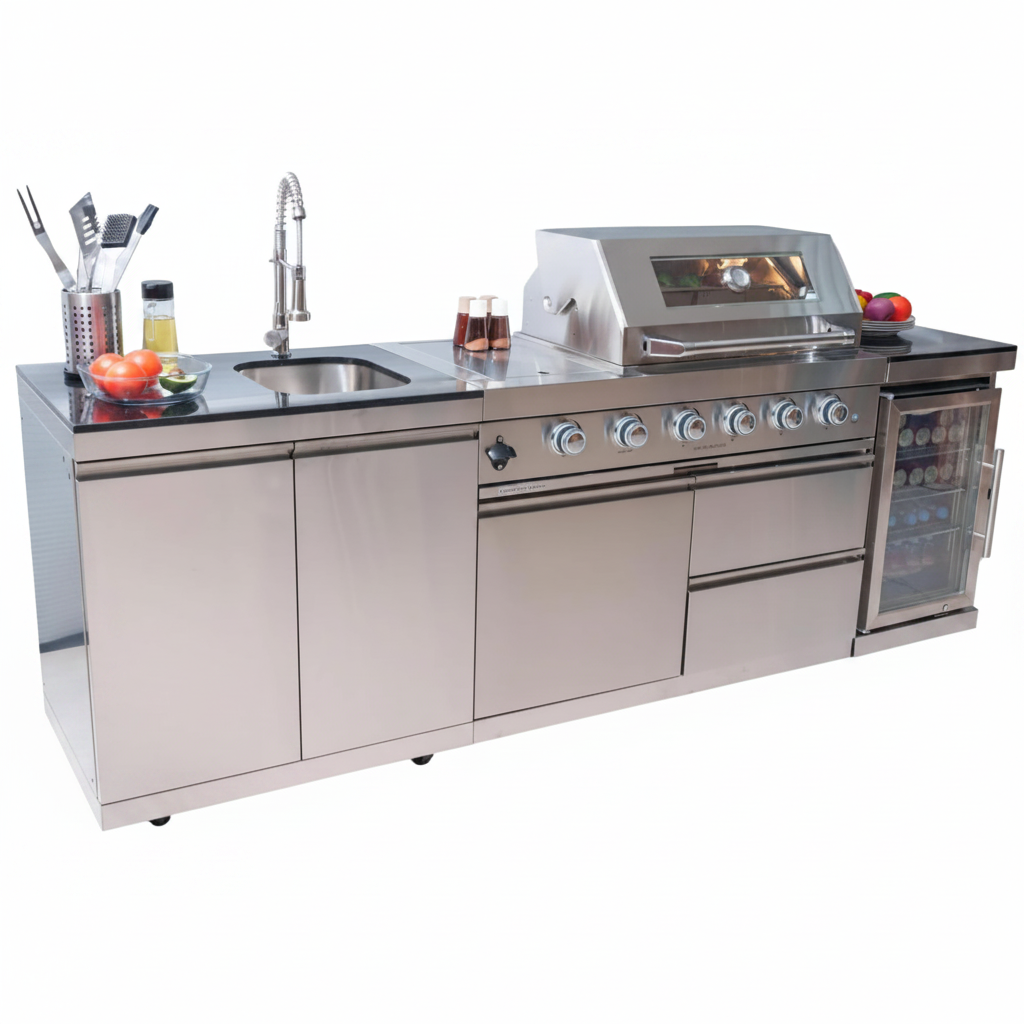 Outdoor Kitchen Island Built for Complete Backyard Cooking, 4-Burner 72000 BTU Gas Grill, 98 Inch Modular