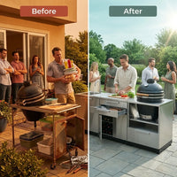 Classic Series 3PC Modular Outdoor Kitchen · 304 Stainless Steel · SS Door — Before & After